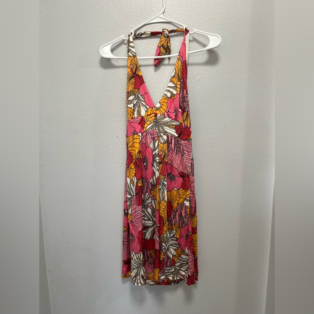 Tibi Pink and Orange Floral XS halter dress